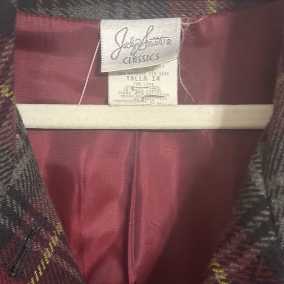 Vintage Burgundy Green Plaid Womens Button-down Blazer Jacket - Picture 4 of 5